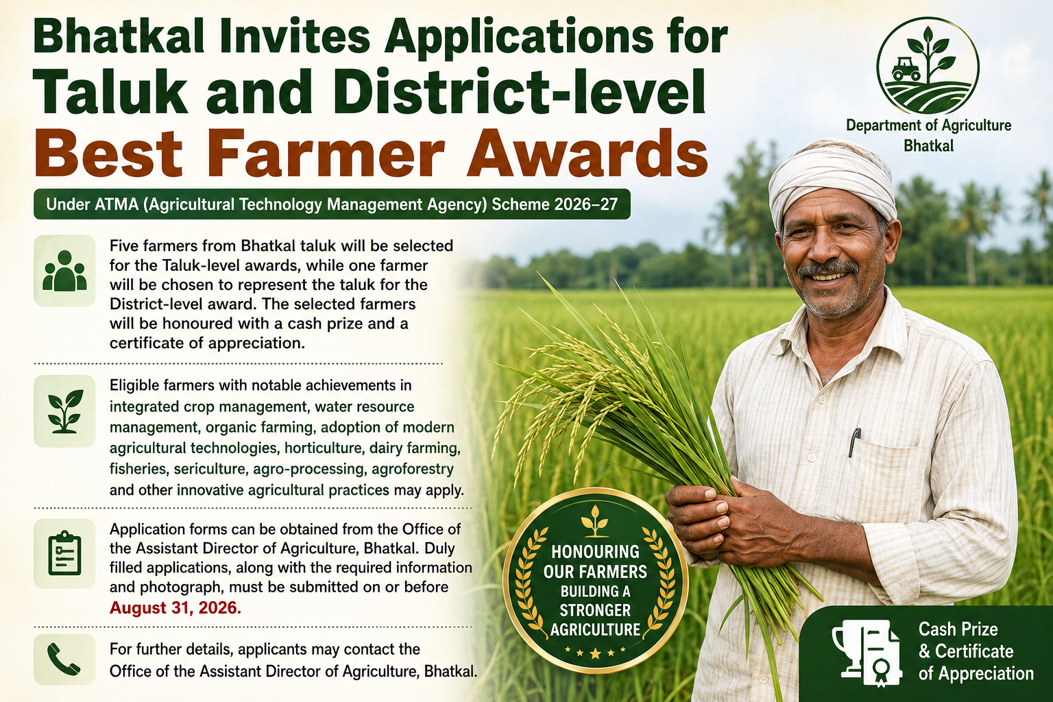Bhatkal invites applications for Taluk and District-level Best Farmer Awards