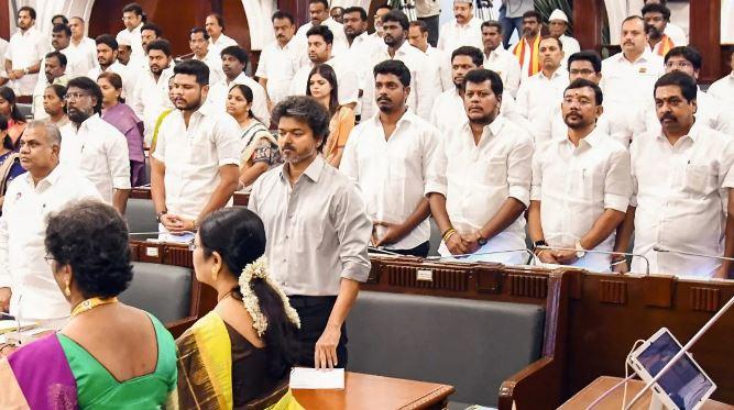 TN CM Vijay joins ministers on Assembly floor in first-of-its-kind move