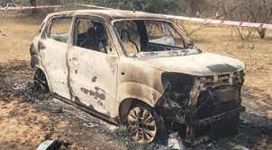 Three charred bodies found in a burnt car on lake bed in Karnataka