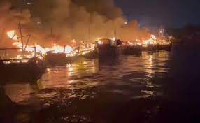 Andhra Pradesh: Nearly 40 boats gutted in fire at Visakhapatnam fishing harbour