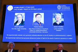 Three scientists win Nobel Prize in physics for looking at electrons in atoms during split seconds