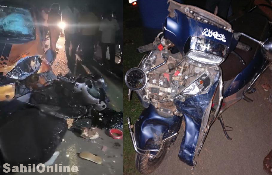 Father and daughter severely injured after a car rams their scooter in Shiroor, near Bhatkal