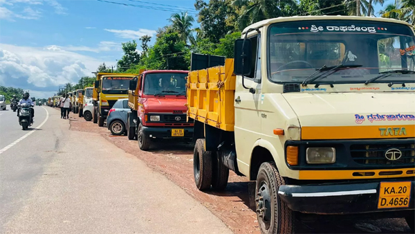 Construction Material Transport Lorries Go on Indefinite Strike in Udupi District