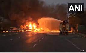 Fire Breaks Out After Tanker Overturns on Ahmedabad-Mumbai National Highway