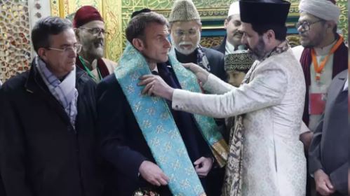 French President Emmanuel Macron visits Hazrat Nizamuddin Aulia Dargah in Delhi