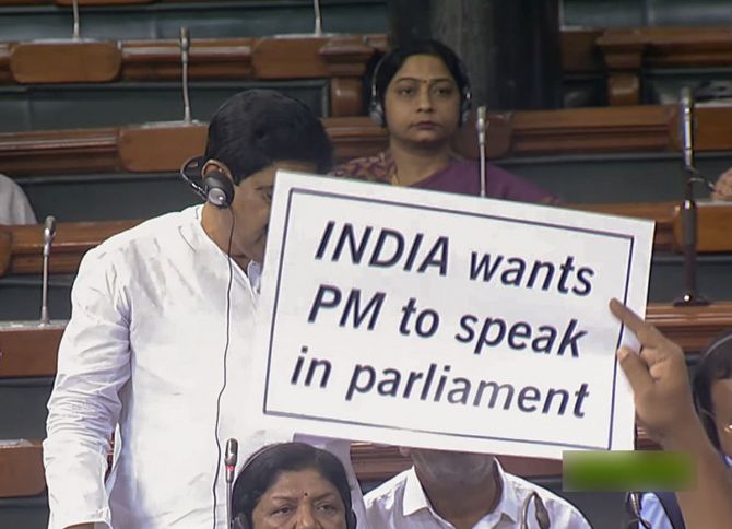 Oppn MPs to hold protest in Parliament complex on Monday to press for PM’s statement on Manipur