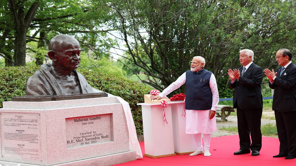 PM Modi unveils Mahatma Gandhi’s bust in Hiroshima, site of world’s first nuclear attack