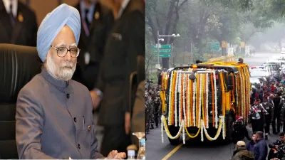 Former PM Manmohan Singh's Mortal Remains Arrive at Congress Headquarters in New Delhi